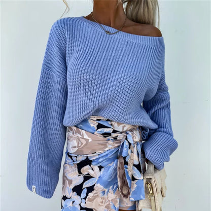 Dames pull en maille confortable avec coupe large et épaule dénudée Chic und Stil