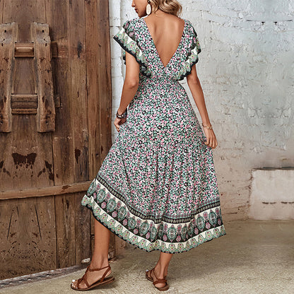Robe Maxi Florale à Volants pour Femmes avec Imprimé Vintage Chic und Stil