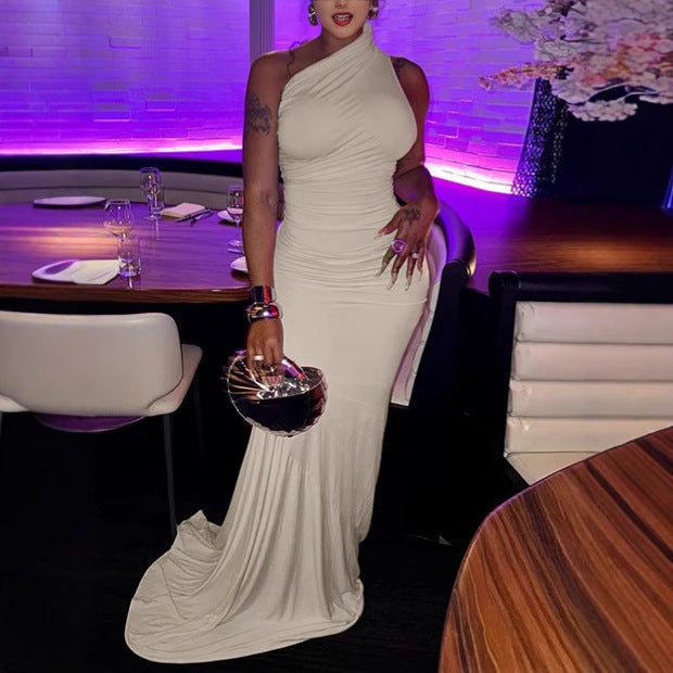 Dames Élégante Robe Maxi Enveloppe avec Encolure Asymétrique et Coupe Luxueuse Chic und Stil