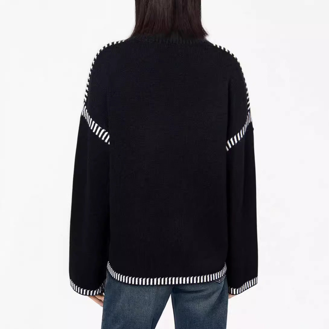 Pull-over tricot décontracté pour femmes avec des bords contrastés et une coupe décontractée Chic und Stil