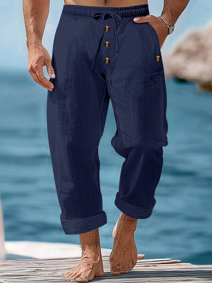 Casual linen pants for men with adjustable waistband and functional pockets Chic and Style