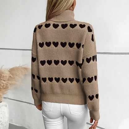 Pull en tricot pour femmes avec motif en forme de cœur et col haut Chic und Stil