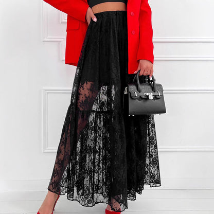 Dames Élégant Jupe Maxi en Dentelle Chic und Stil