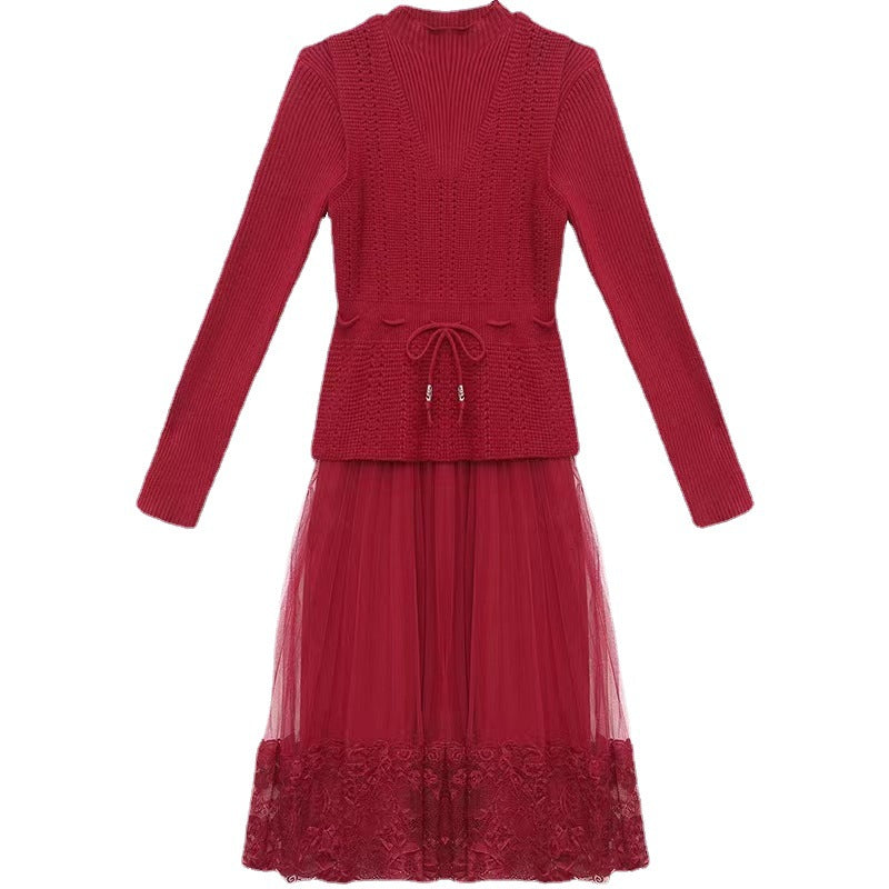 Robe élégante en tricot et tulle pour femmes avec finition en dentelle florale Chic und Stil