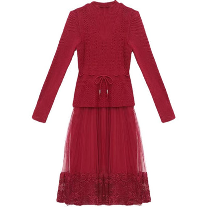 Robe élégante en tricot et tulle pour femmes avec finition en dentelle florale Chic und Stil