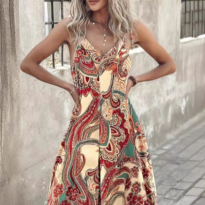 Femme Bohemian Paisley Impression Maxi Robe Chic und Stil