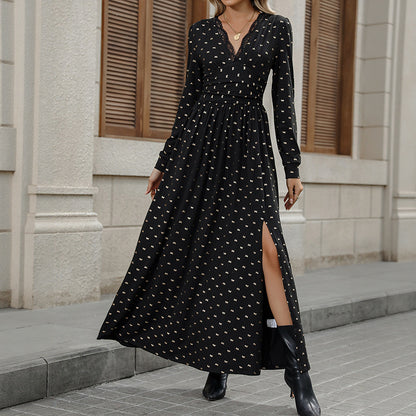 Robe maxi femme avec décolleté en V plongeant et motif ludique Chic und Stil