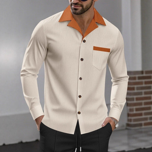 Chemise à manches longues stylée pour hommes avec un design texturé et une poche poitrine pratique Chic und Stil