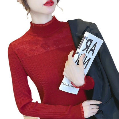 Pull femme avec empiècement floral en dentelle et structure en côtes Chic und Stil