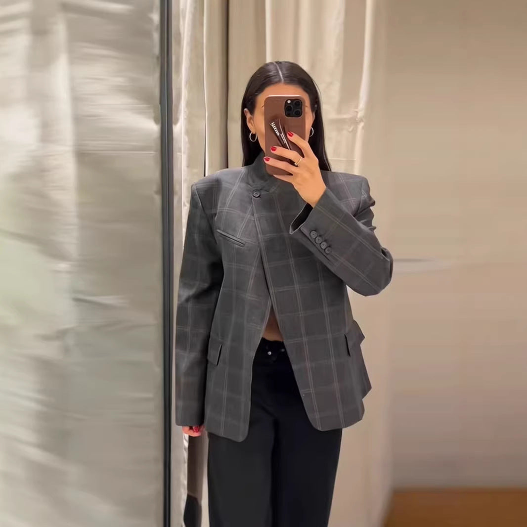 Veste blazer à carreaux moderne pour femmes Chic & Stil
