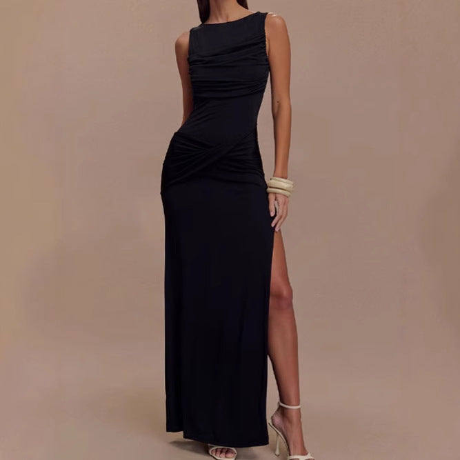 Femmes Robe maxi élégante avec haut drapé et fente latérale Chic und Stil