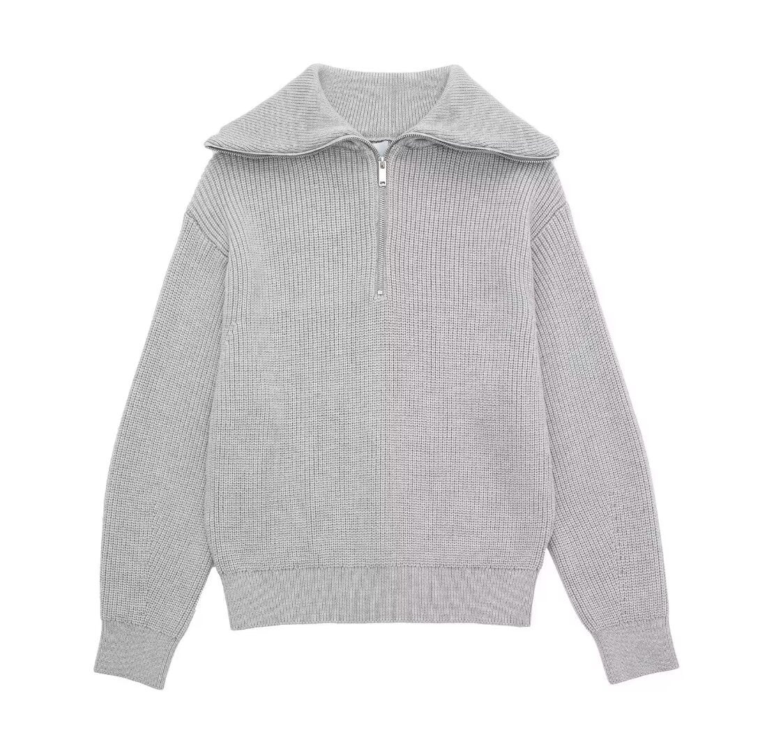 Pull en tricot pour femmes avec col montant et fermeture éclair Chic und Stil