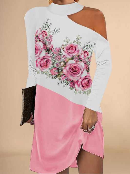 Robe blouson asymétrique pour femmes avec motif floral et décolleté élégant Chic und Stil