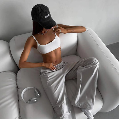 Sport leisure pants for women with elastic waist and practical pockets Chic and Style