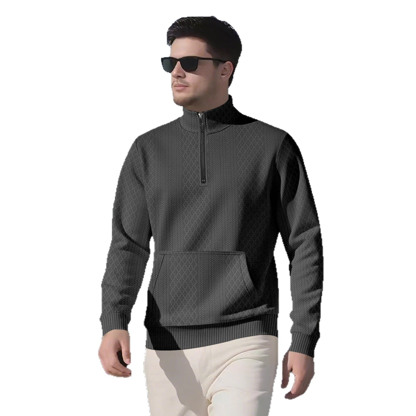 Sporty fleece pullover for men with high collar and zipper Chic und Stil
