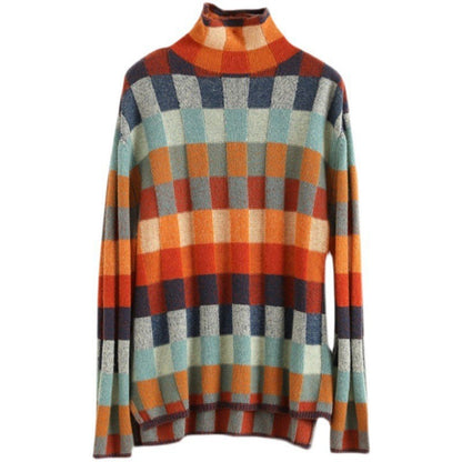 Pull en tricot pour femmes avec un motif à carreaux moderne et un col haut Chic und Stil