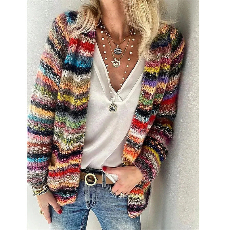 Dames Cardigan ouvert tricoté avec des rayures colorées et une coupe décontractée Chic und Stil