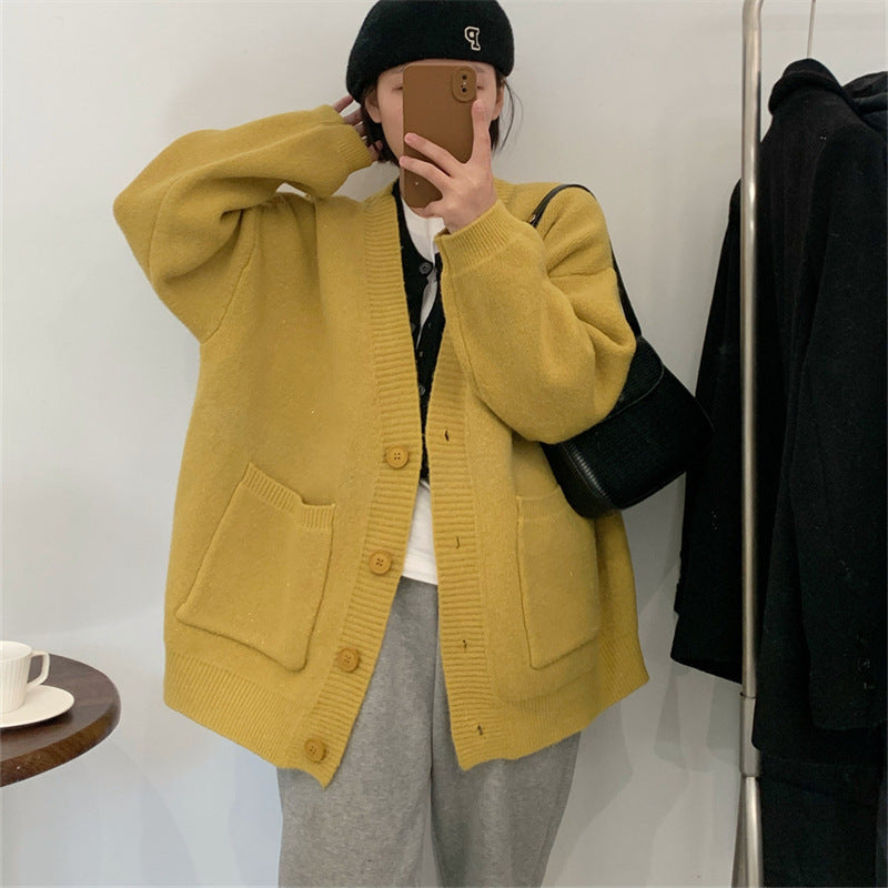 Femme pull-over douillet avec grandes poches et boutonnière intégrale Chic und Stil