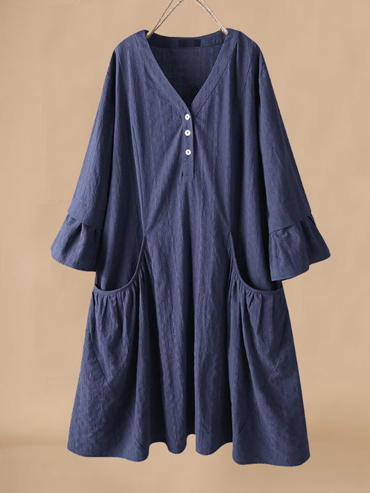Robe maxi décontractée pour femmes avec un design de bouton sophistiqué et des manches larges Chic und Stil
