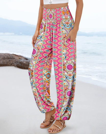 Wide Palazzo pants for women with colorful Paisley pattern and elastic waistband Chic und Stil