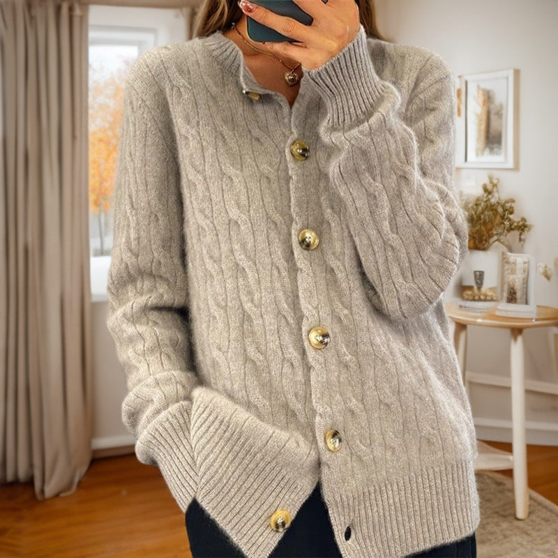 Cashmere jacket for women with button closure and structured twisted pattern Chic und Stil