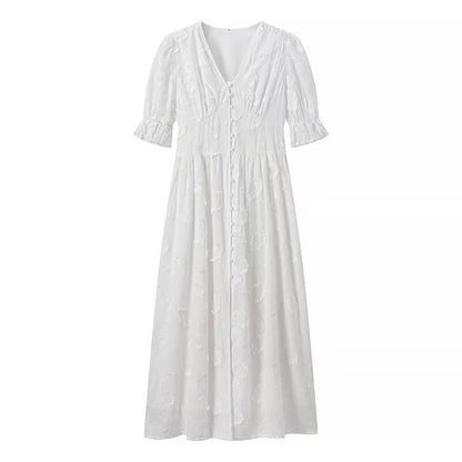 Robe maxi femme avec design de broderie florale et élégantes manches bouffantes Chic und Stil