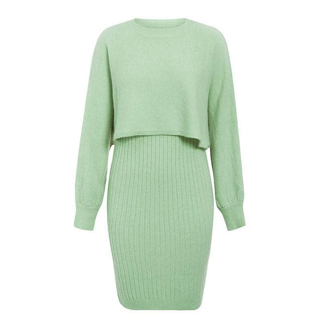Robe midi tricotée pour femmes avec un haut de pull cropped décontracté et une texture côtelée Chic und Stil