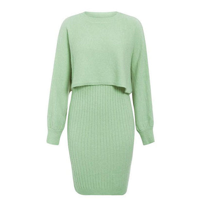 Robe midi tricotée pour femmes avec un haut de pull cropped décontracté et une texture côtelée Chic und Stil