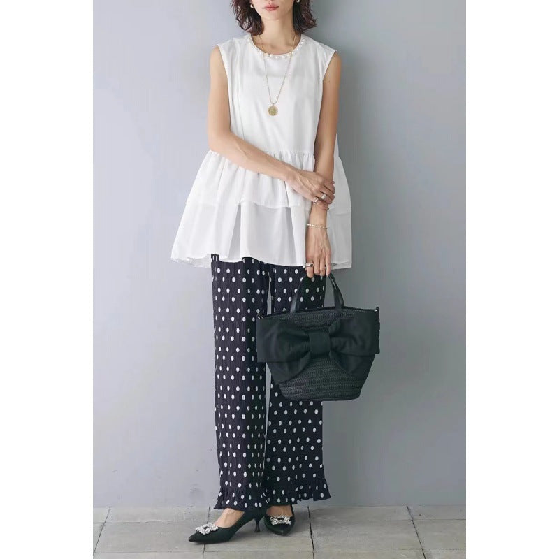 Dames Haut en peplum fluide et ensemble pantalon à pois Chic und Stil