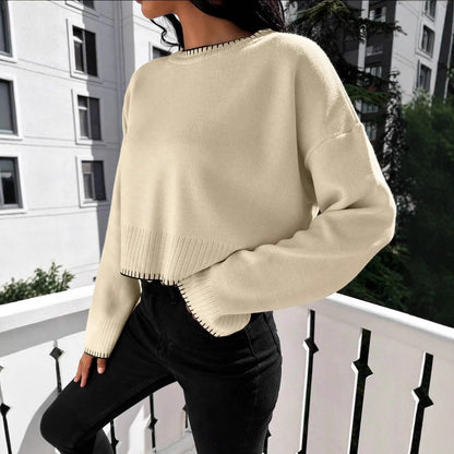 Pull en tricot décontracté pour femmes avec ourlet côtelé et épaules tombantes Chic und Stil