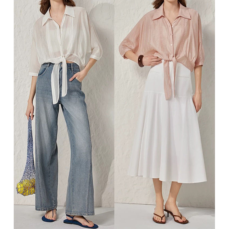 Chemisier court élégant à nœud avant pour femmes Chic und Stil