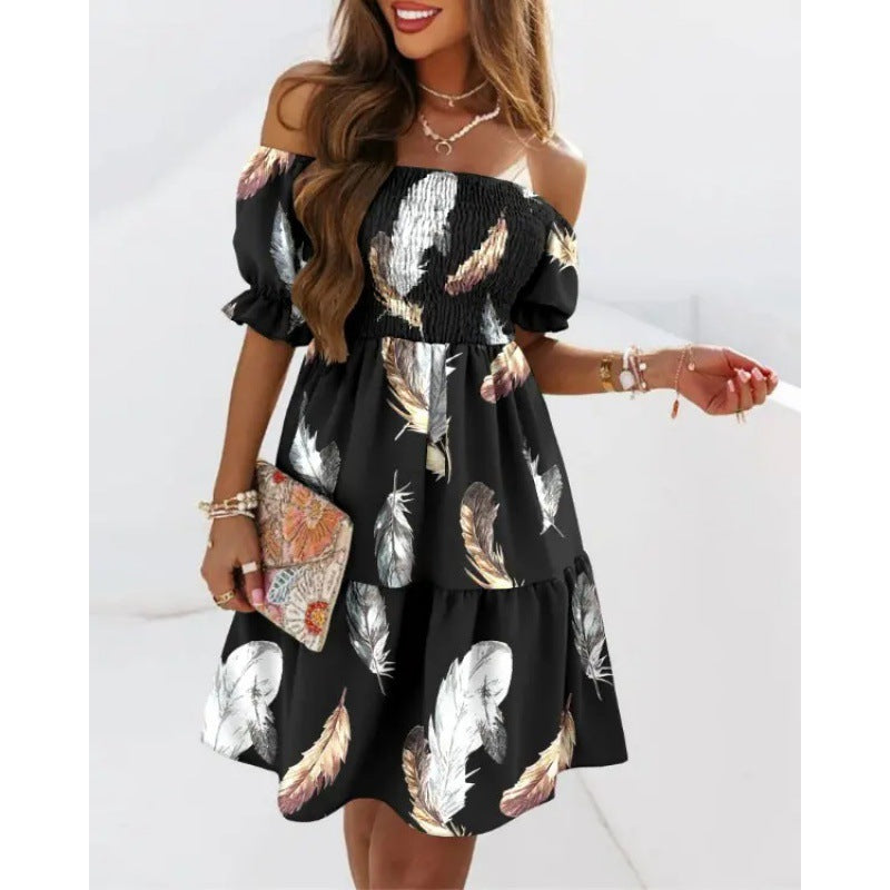 Robe à volants florale décolletée pour femmes Chic und Stil