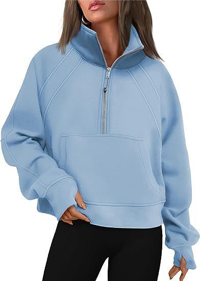 Dames pull-over mi-zip moelleux avec capuche et poche kangourou Chic und Stil