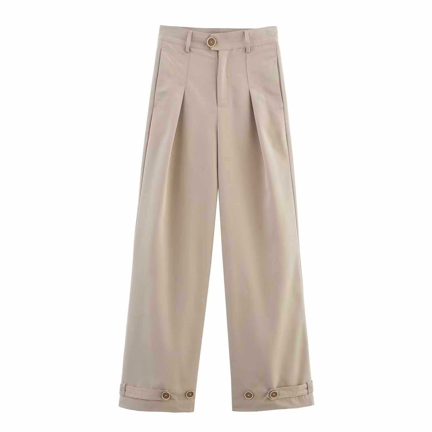 Damen weite hochtaillierte Stoffhose mit eleganten Knopfdetails Chic und Stil