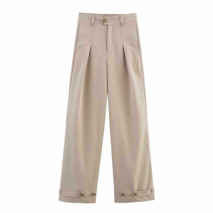 Damen weite hochtaillierte Stoffhose mit eleganten Knopfdetails Chic und Stil