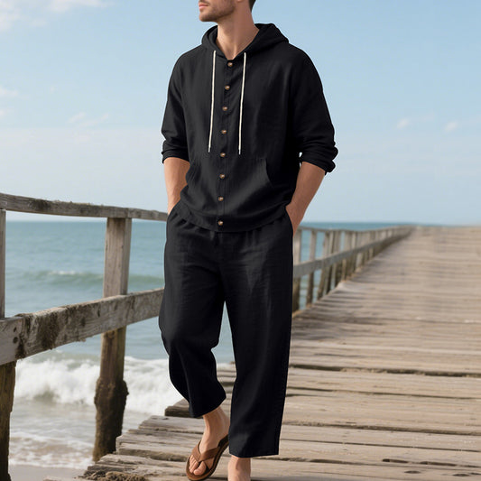 Homme pull à capuche confortable avec patte de boutonnage et pantalon décontracté Chic und Stil