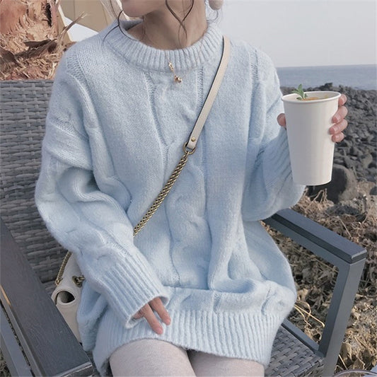 Pull-over en grosse laine pour femmes avec design en torsades à la mode et coupe large Chic und Stil