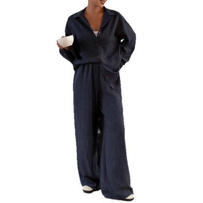 Dames élégant décontracté blouse en lin et large pantalon Chic und Stil