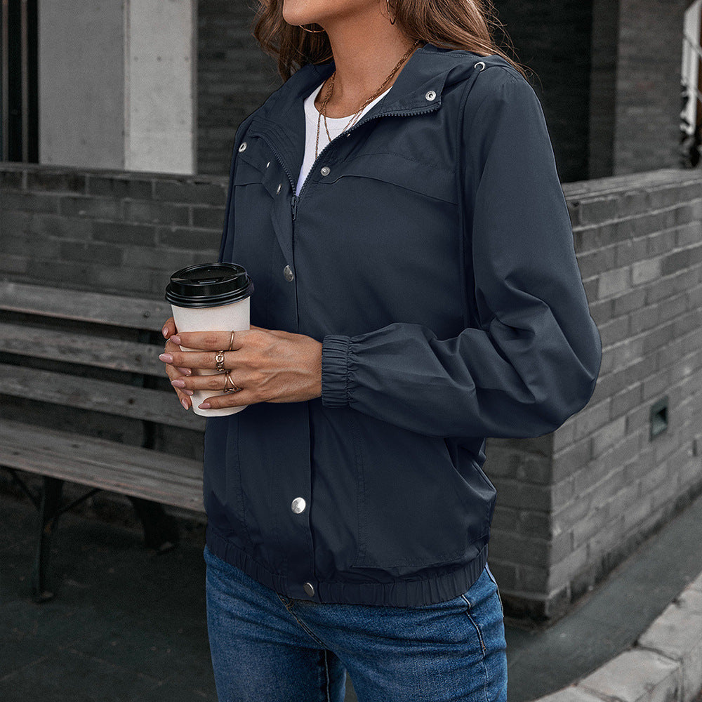 Ladies lightweight transition jacket with trendy hood design and practical pockets Chic and Style
