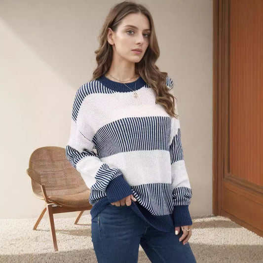 Pull en tricot rayé pour femmes à coupe large Chic und Stil