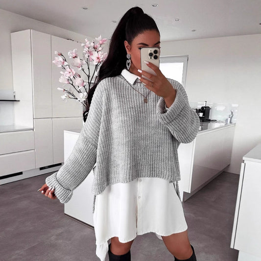 Pull en tricot surdimensionné pour femmes avec design à trous texturé et coupe décontractée Chic und Stil