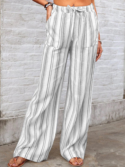 Wide linen pants for women with elastic waistband and side pockets Chic and Style