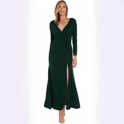 Robe maxi élégante pour femmes avec décolleté en V profond et fente latérale Chic und Stil