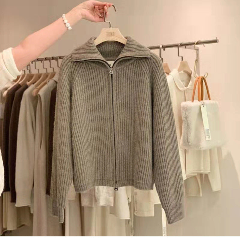 Veste en tricot côtelé zippée pour femmes Chic und Stil