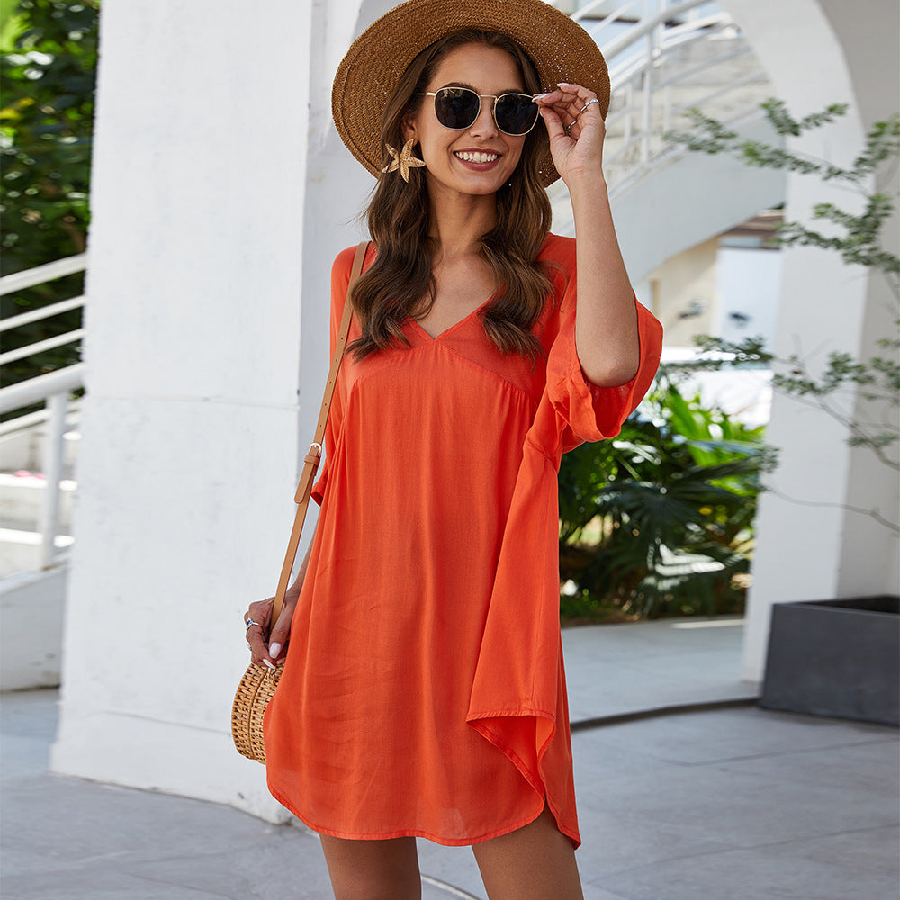 Robe kaftan décontractée pour femmes avec décolleté en V et manches 3/4 Chic und Stil