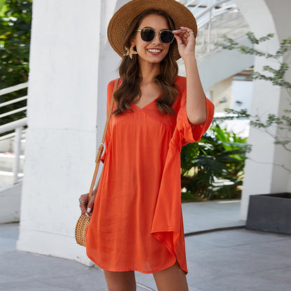 Robe kaftan décontractée pour femmes avec décolleté en V et manches 3/4 Chic und Stil