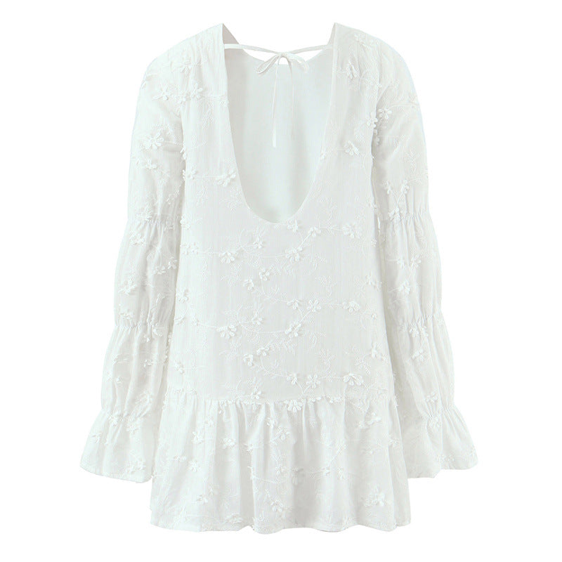 Robe blouse aérienne pour femmes avec broderies florales et manches volantées Chic und Stil