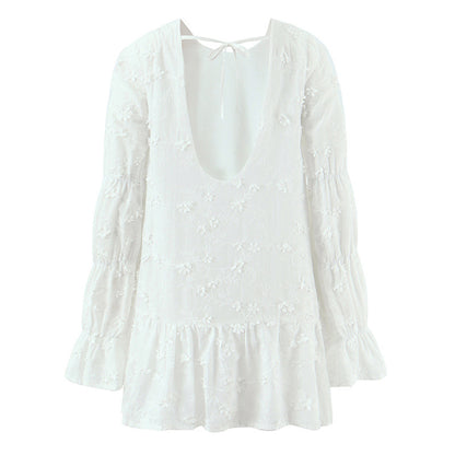 Robe blouse aérienne pour femmes avec broderies florales et manches volantées Chic und Stil