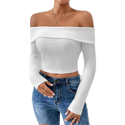 Dames Haut de corps off-shoulder avec manches longues et fine texture côtelée Chic und Stil