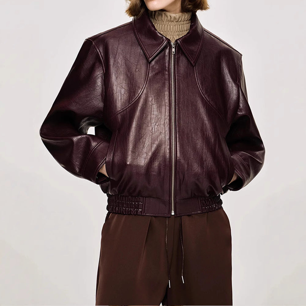Faux leather jacket for women with trendy oversized fit and elastic waist Chic und Stil